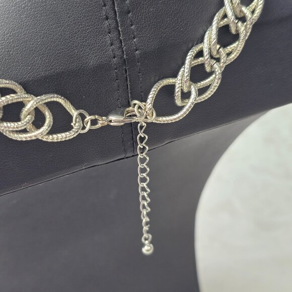 Silver Double Pebble Link Chunky Choker with Lobster Clasp - Picture 3 of 8
